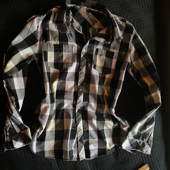 Y2K Grunge Surfer Ocean Current Button Up Cotton Shirt Black White Mens Large - Picture 2 of 6